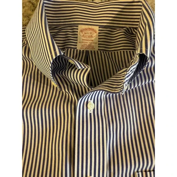 Brooks Brothers Madison Supima Cotton Striped Button Down‎ Shirt Mens 16 1/2 -33 - Picture 7 of 8